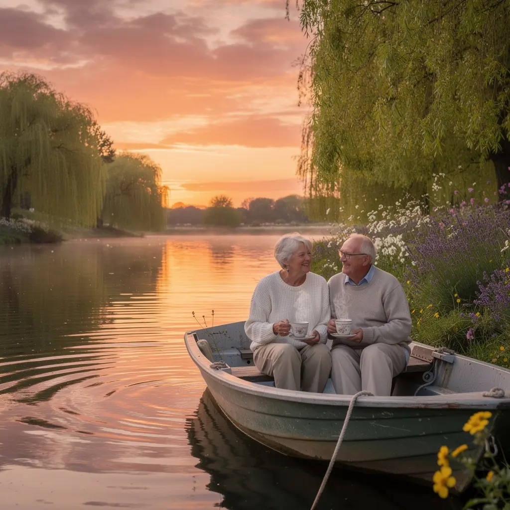 Mains tenant une tasse de thГ© Г  la lavande, entourГ©es de fleurs violettes.